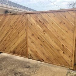 Cedar Wood Residential Automatic Gate at an Angle